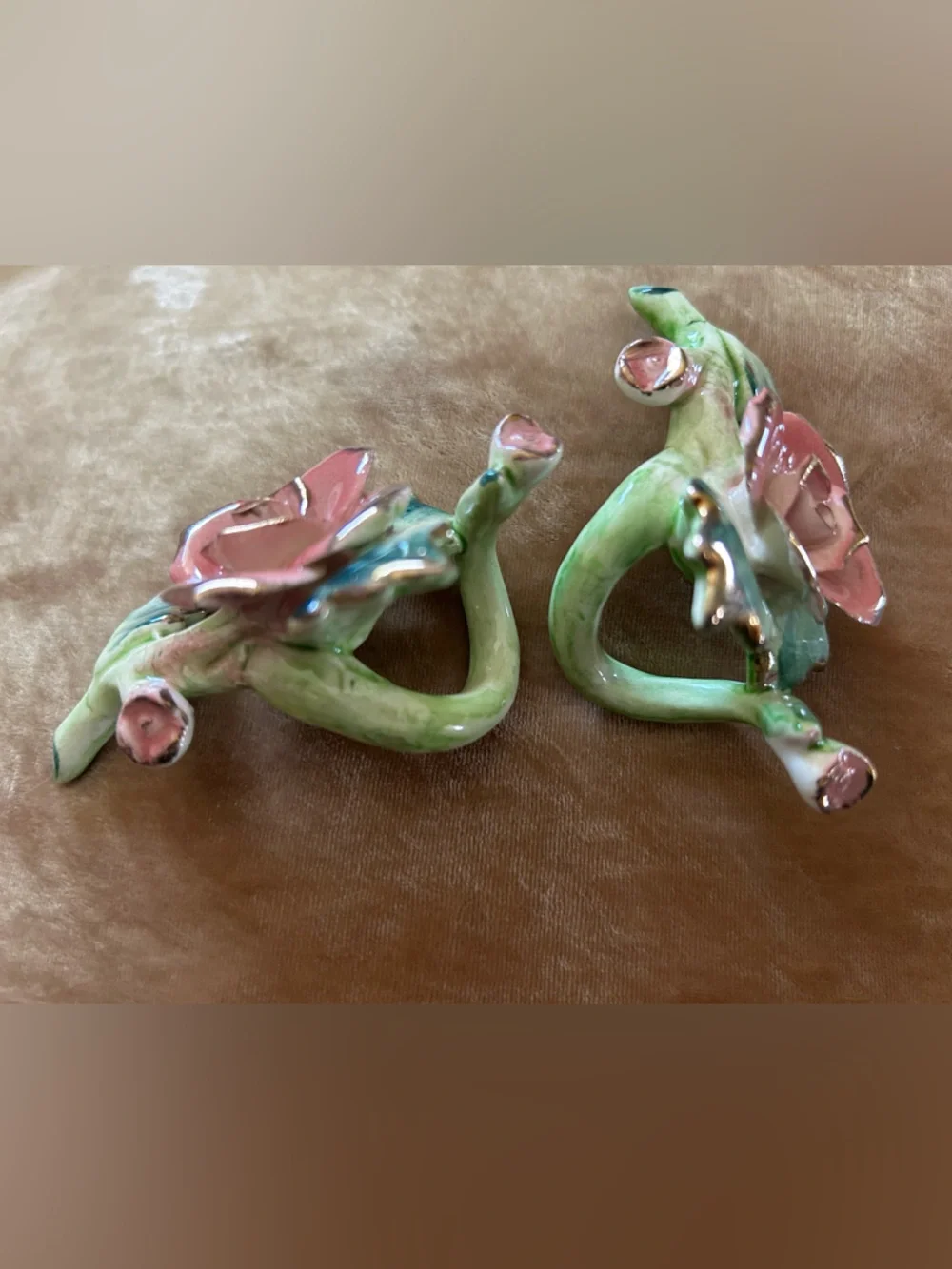 Porcelain Pink Rose Commodore Candle Holders